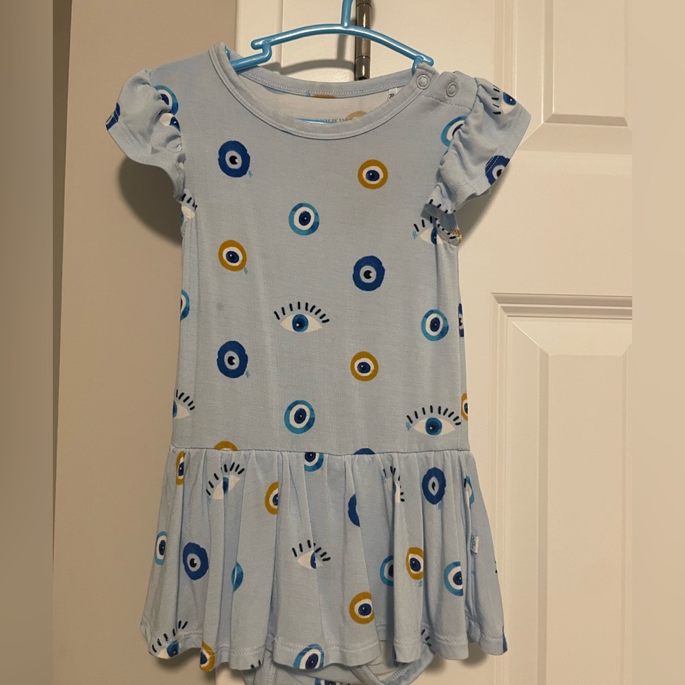 EUC Posh Peanut 12-18 month evil eye flutter sleeve skirted bodysuit dress